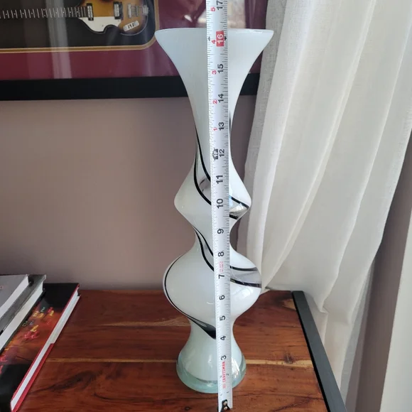 Large White and Black Swirl Glass Vase Black Clear Glass White 16.5" Tall Approx - Picture 13 of 14